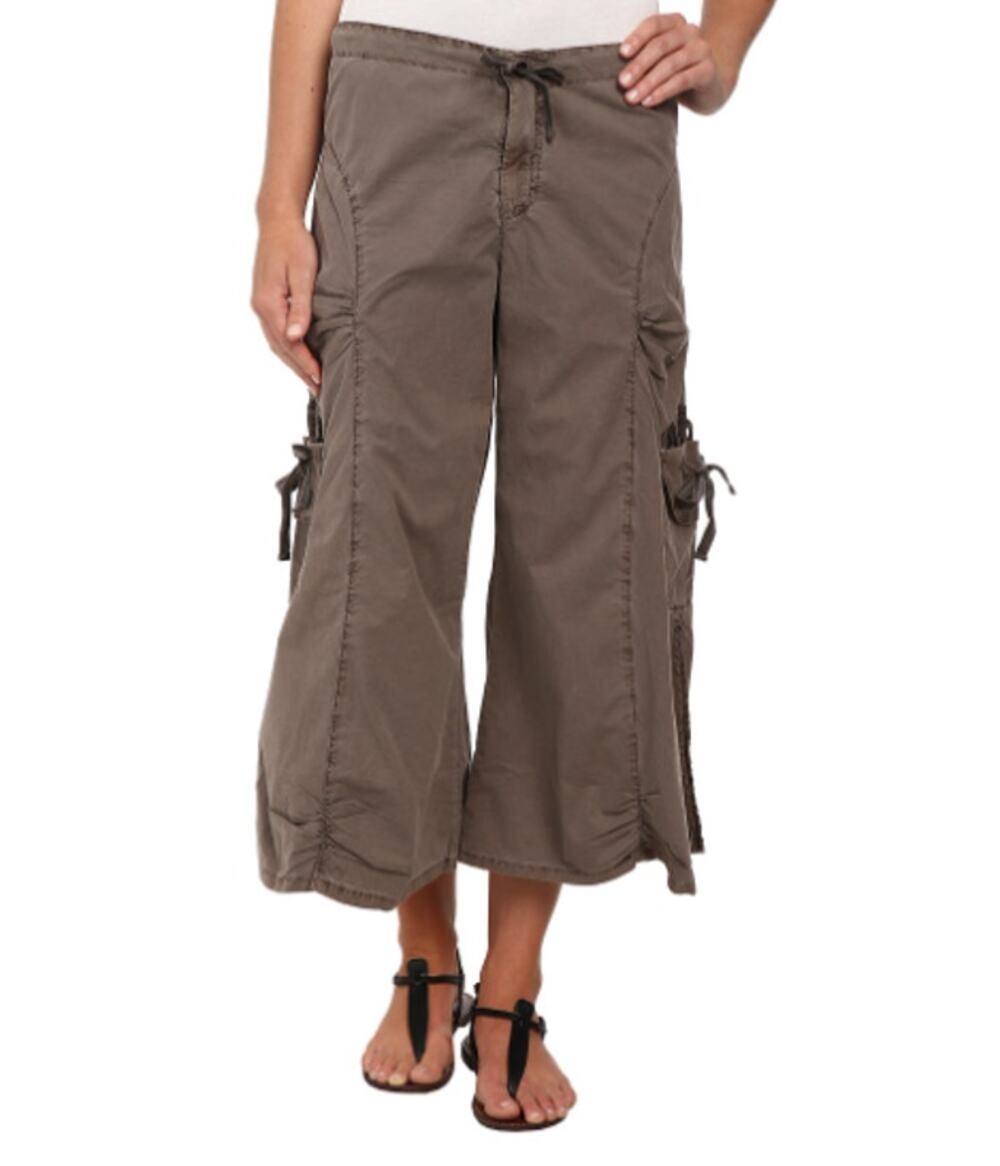 XCVI Women's Cargo Gaucho Crop Pants Large Beige Mink Lagenlook NWT